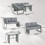 4 Piece Rattan Garden Furniture Set With 3 Loveseats, Table, Grey