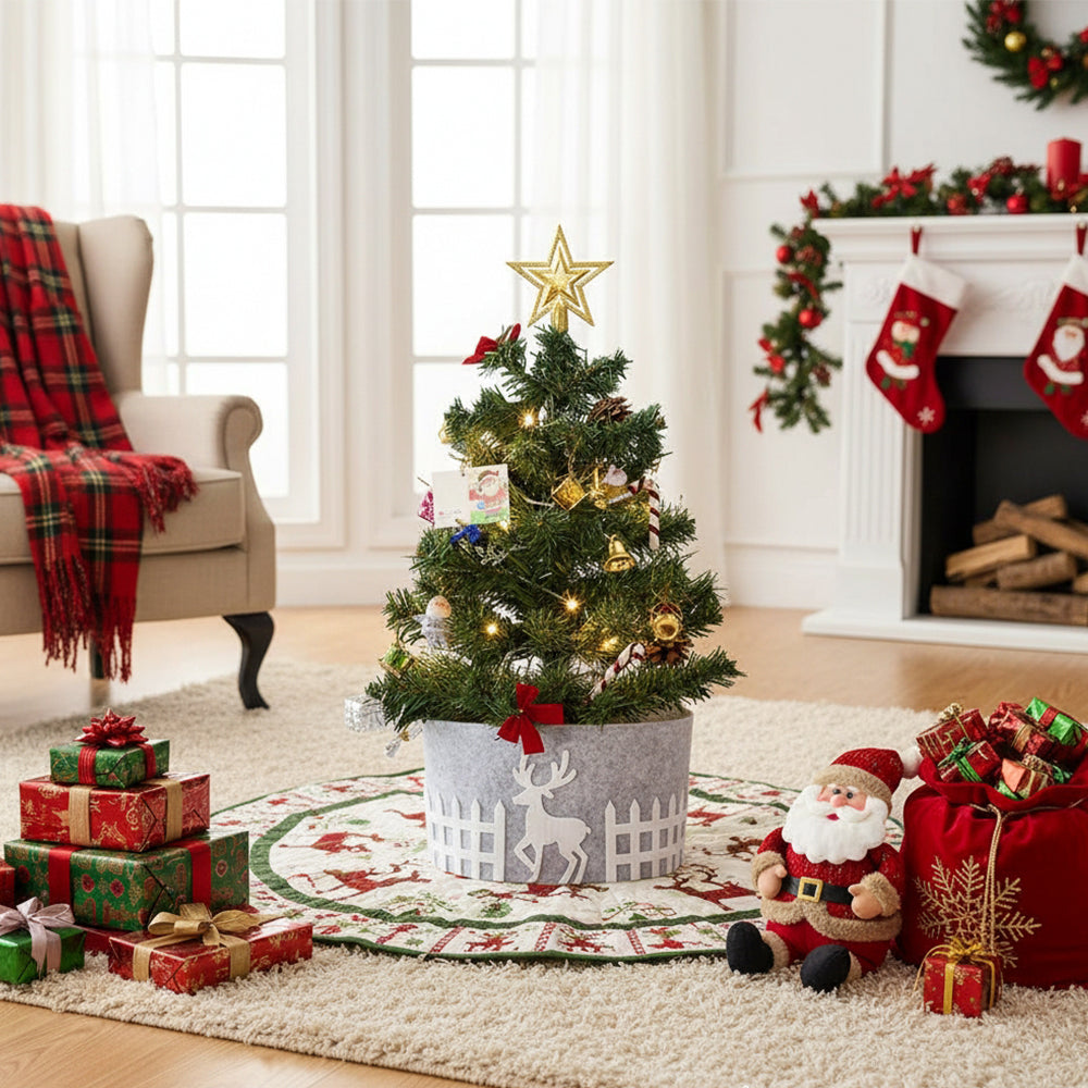 Mini Led Christmas Tree With Lifelike Pine Branches And Classic Decorations
