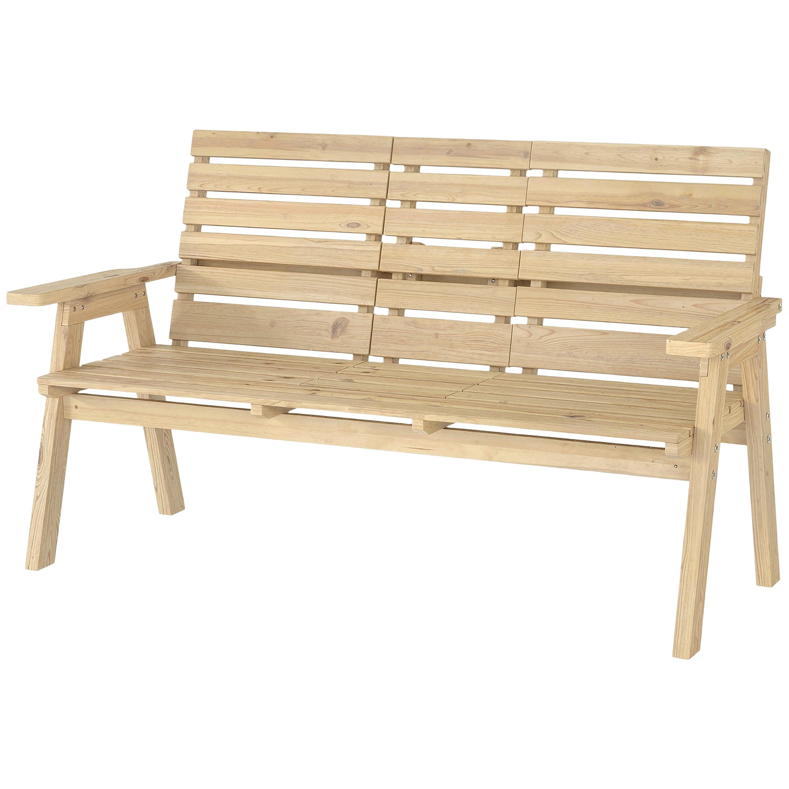 Outsunny Convertable 3-seater Wood Bench Table Garden W/ Armrests Natural