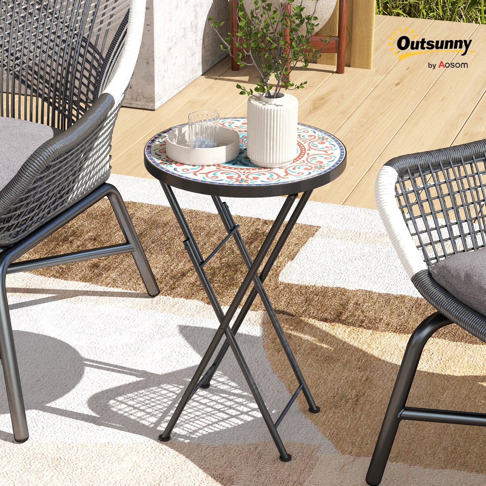 Mosaic Garden Table, 35.5cm Folding Coffee Table | Multi Colour
