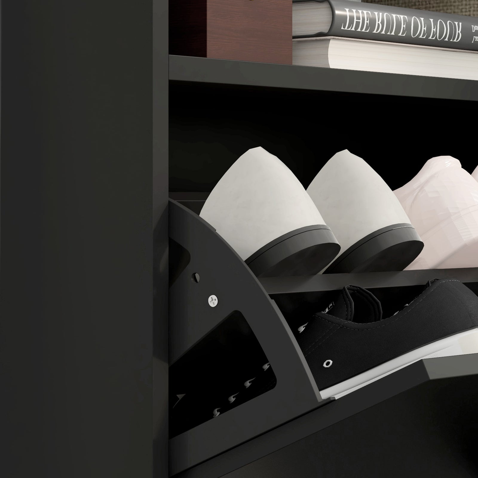 Wall Mounted Freestanding Shoe Cabinet With 2 Flip Drawers | One Size | Black