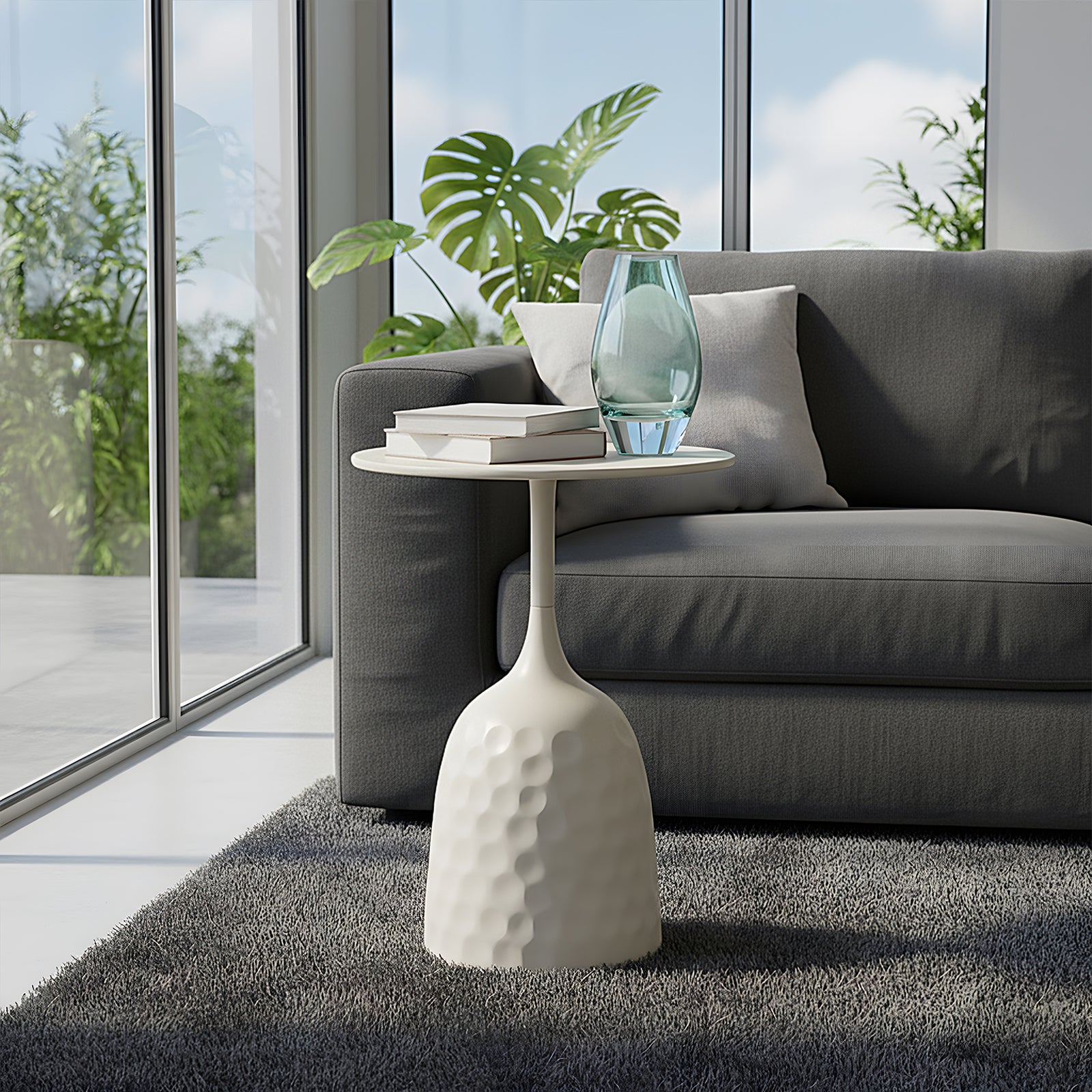 Breeins Modern Cream White Metal Side Table