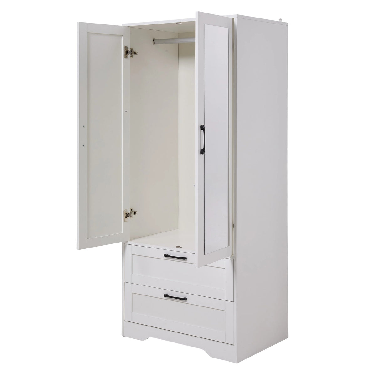 2-door Wardrobe With Drawers & Mirror | One Size | White