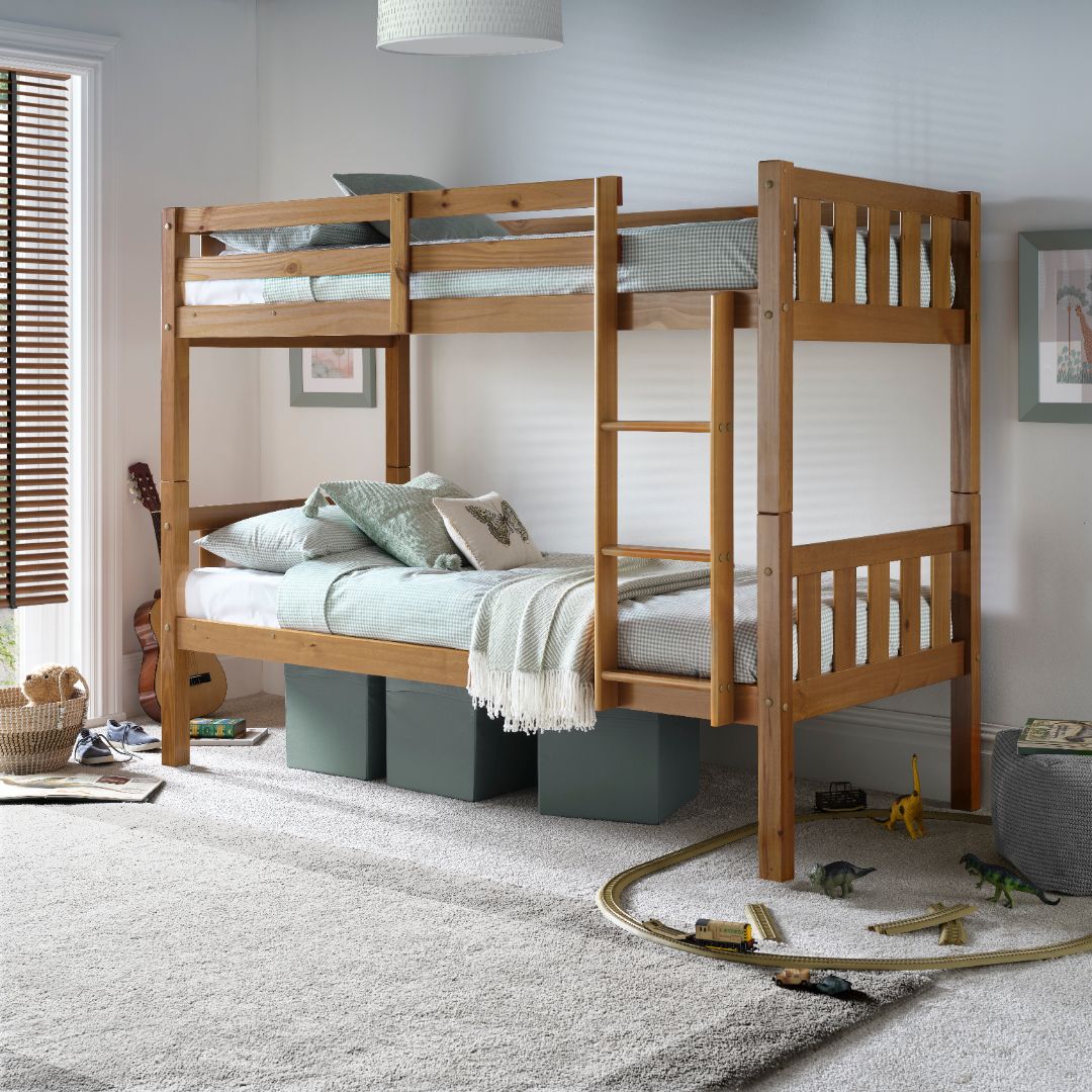 Icon Wooden Bunk Bed With Pocket Mattresses | Single | Light Brown