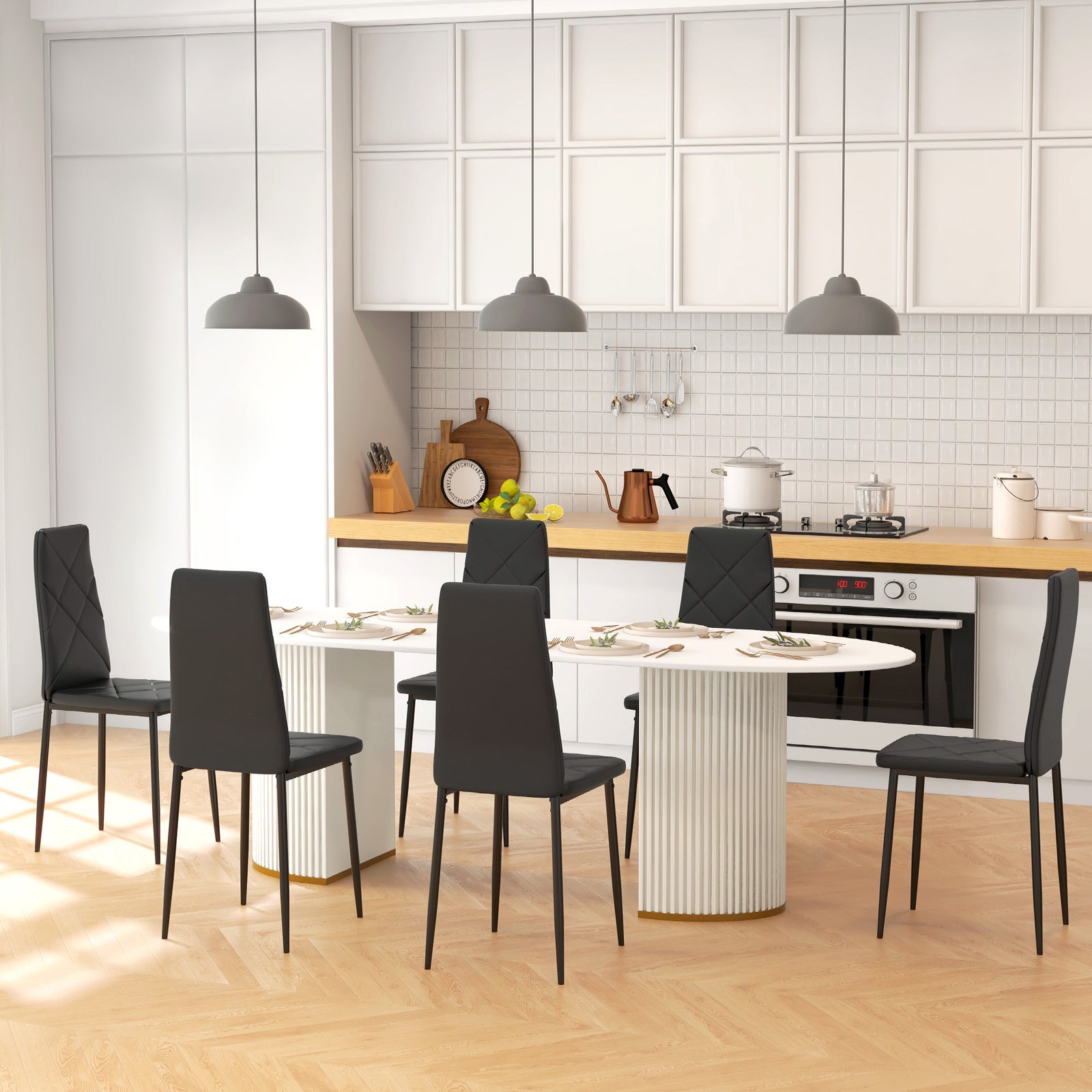 6-pieces Dining Chairs, Faux Leather Kitchen Chairs | Black
