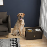 Stainless Steel Raised Dog Bowl W/ 21l Storage Drawer, For Large Dogs | Brown