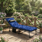 Folding Sun Lounger, Sun Bed With Canopy | Dark Blue