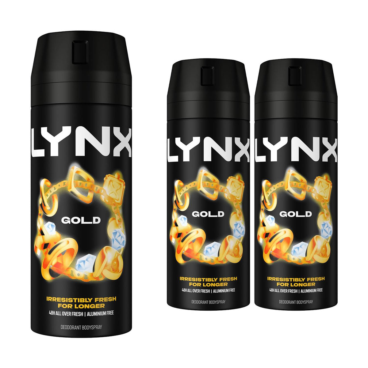 Gold Body Spray Deodorant 48hrs High Definition Fragrance 150ml | Set of 3
