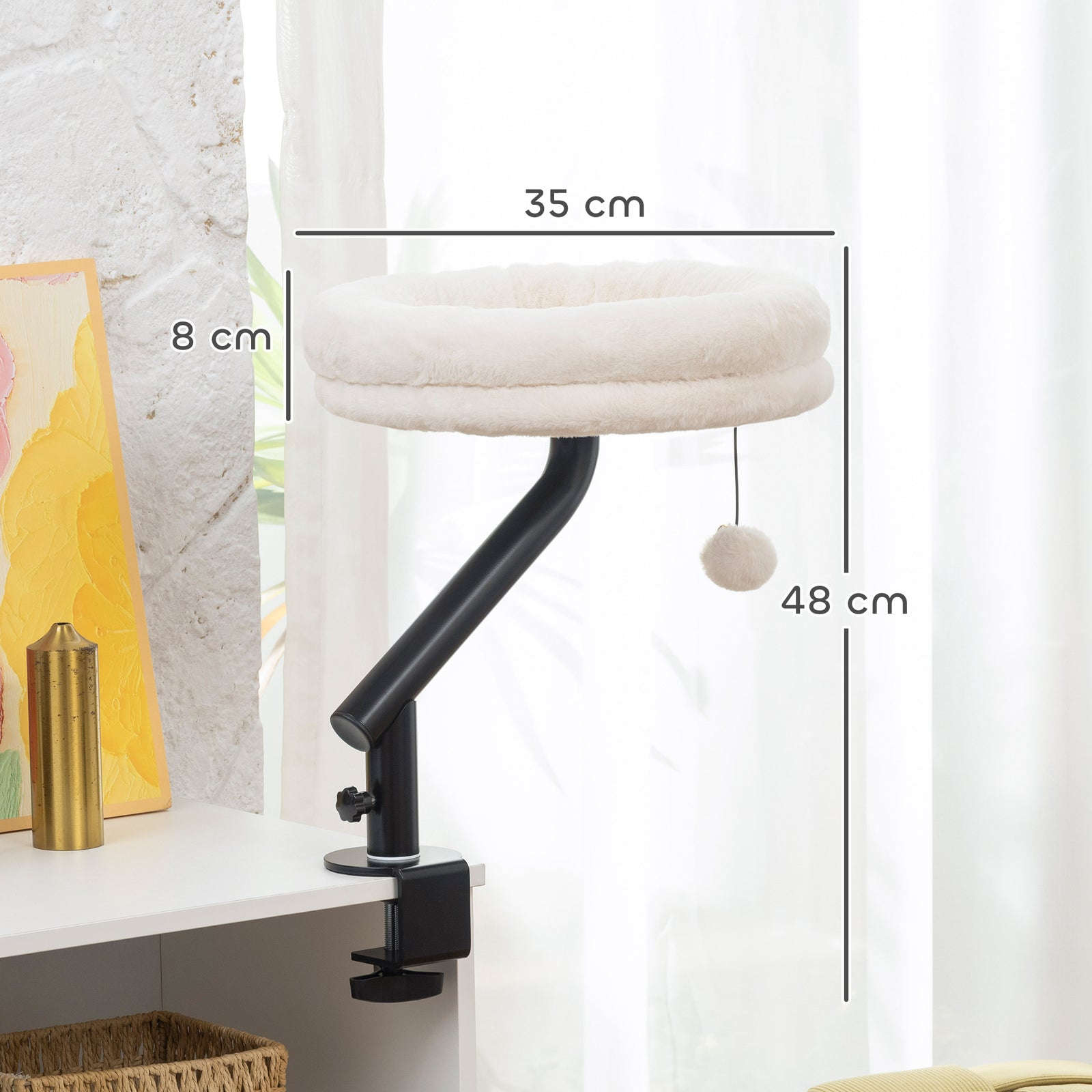 Cat Desk Bed, 360° Rotatable Adjustable Kitten Hammock | Cream