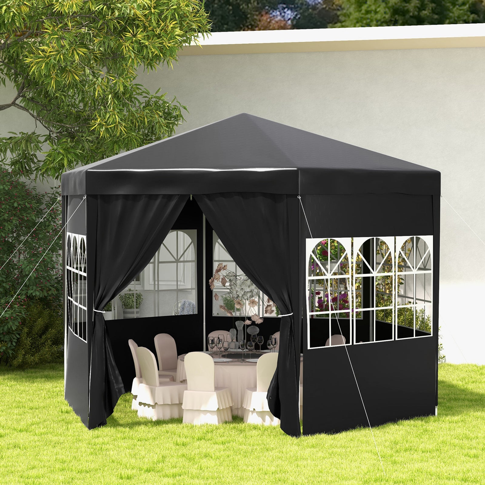 3.9m Outdoor Gazebo Canopy Party Tent With 6 Removable Walls | Black