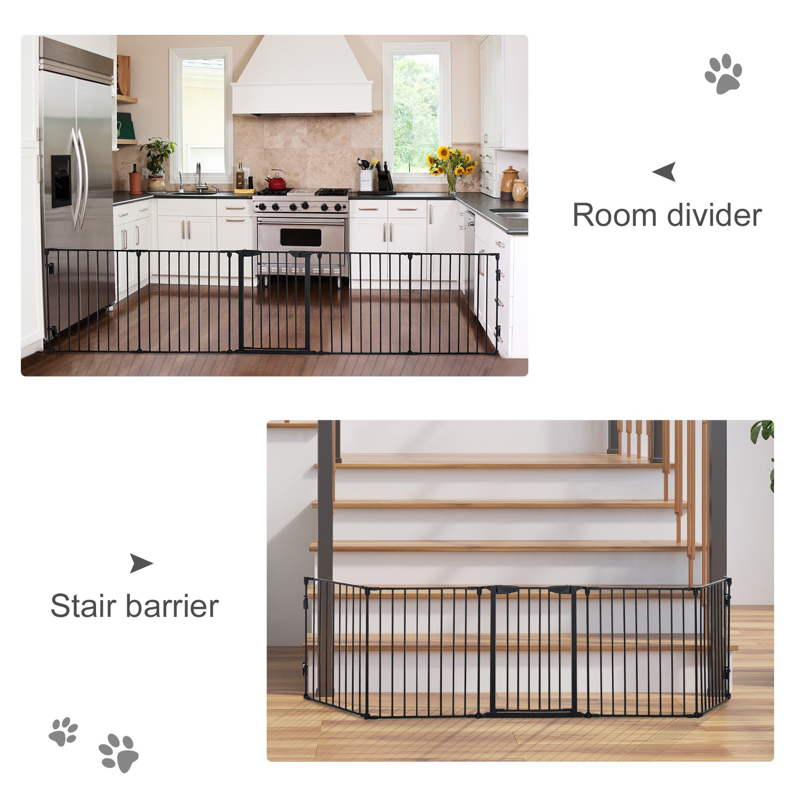 Pet Safety Gate 5 Panels Playpen Metal Fence W/ Walk Through Door | Black