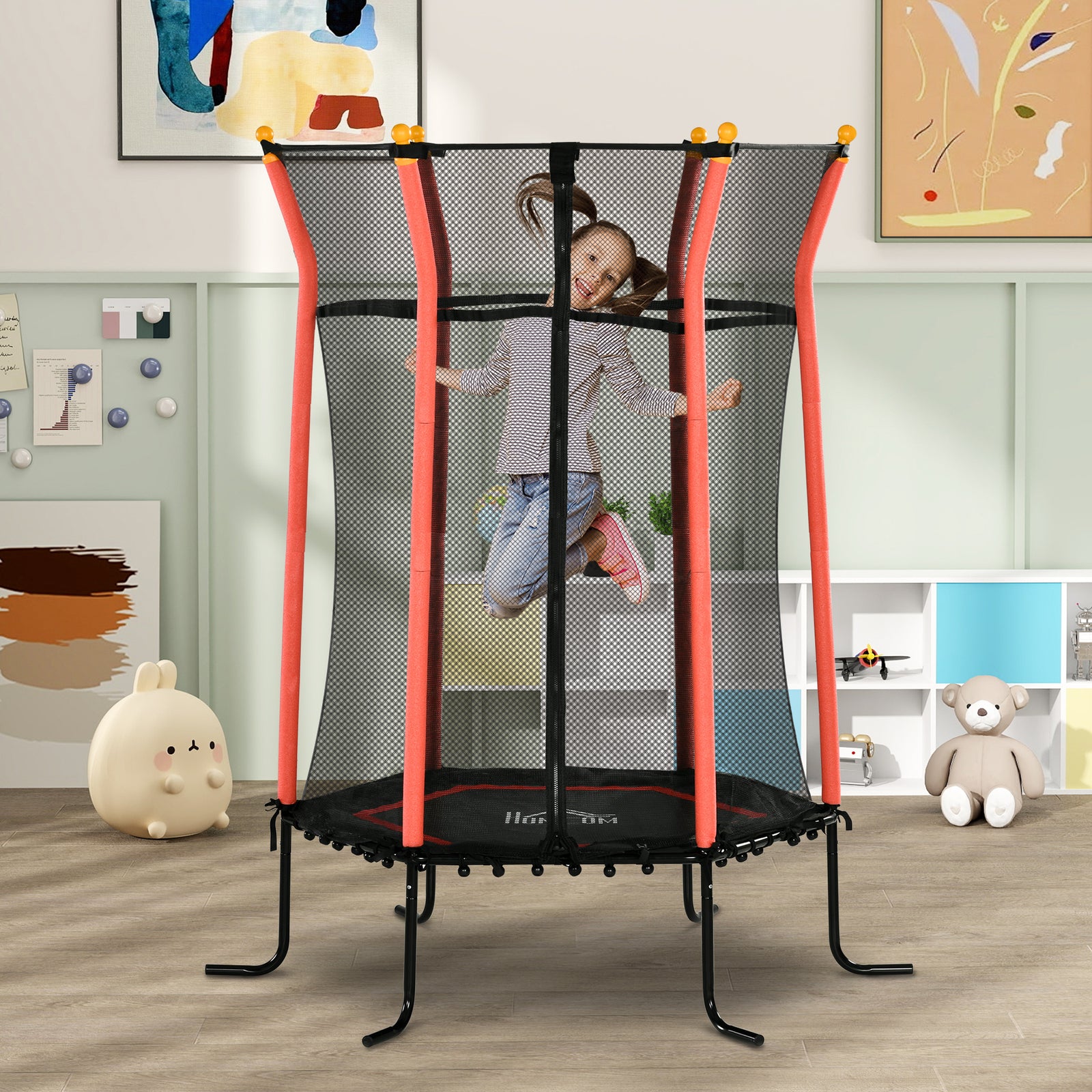 5.4ft Kids Trampoline With Enclosure Indoor Outdoor For 3-10 Years | Red