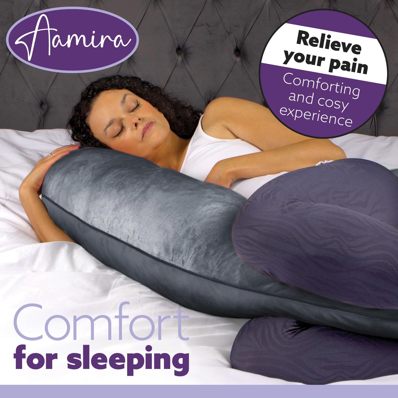 C Shaped Pregnancy Pillow, 140x65x20cm Shredded Memory Foam Full Body Maternity Cushion For Sleeping | C Shape | Dark Grey