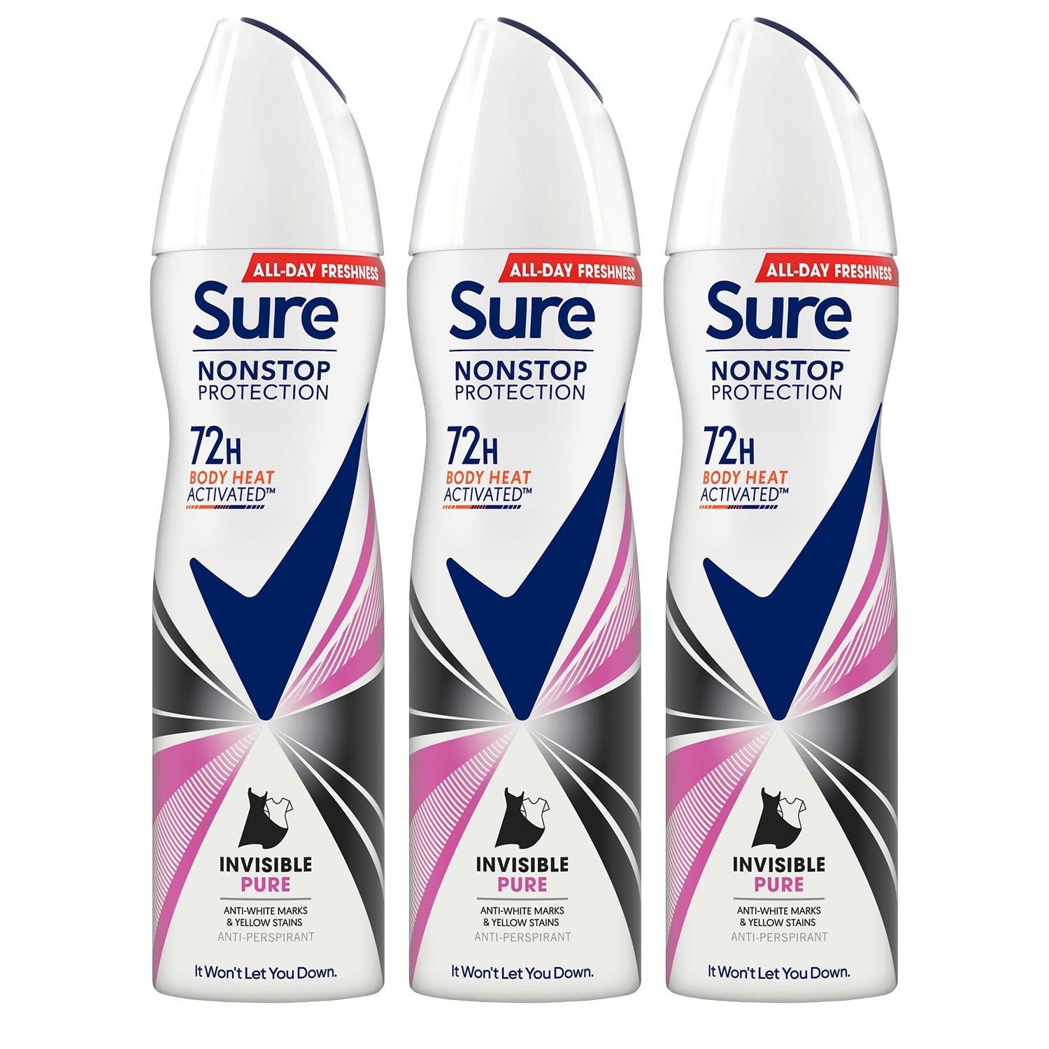 Women Anti-perspirant 72h Nonstop Protection Deo Invisible Pure 150ml, 3pk | 3