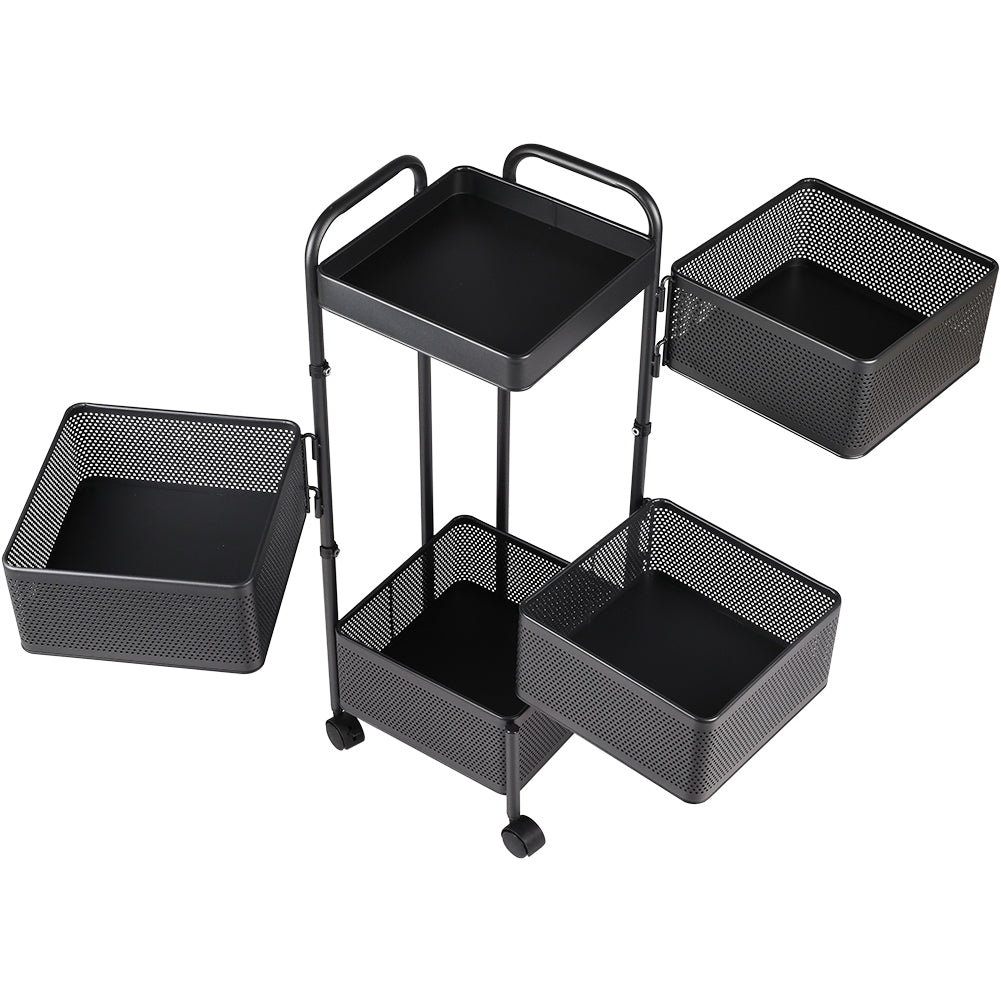Multi-layer Storage Shelf Trolley 3/4/5 Tier Square Organizer Rack With Swivel Design For Kitchen | Medium | Black