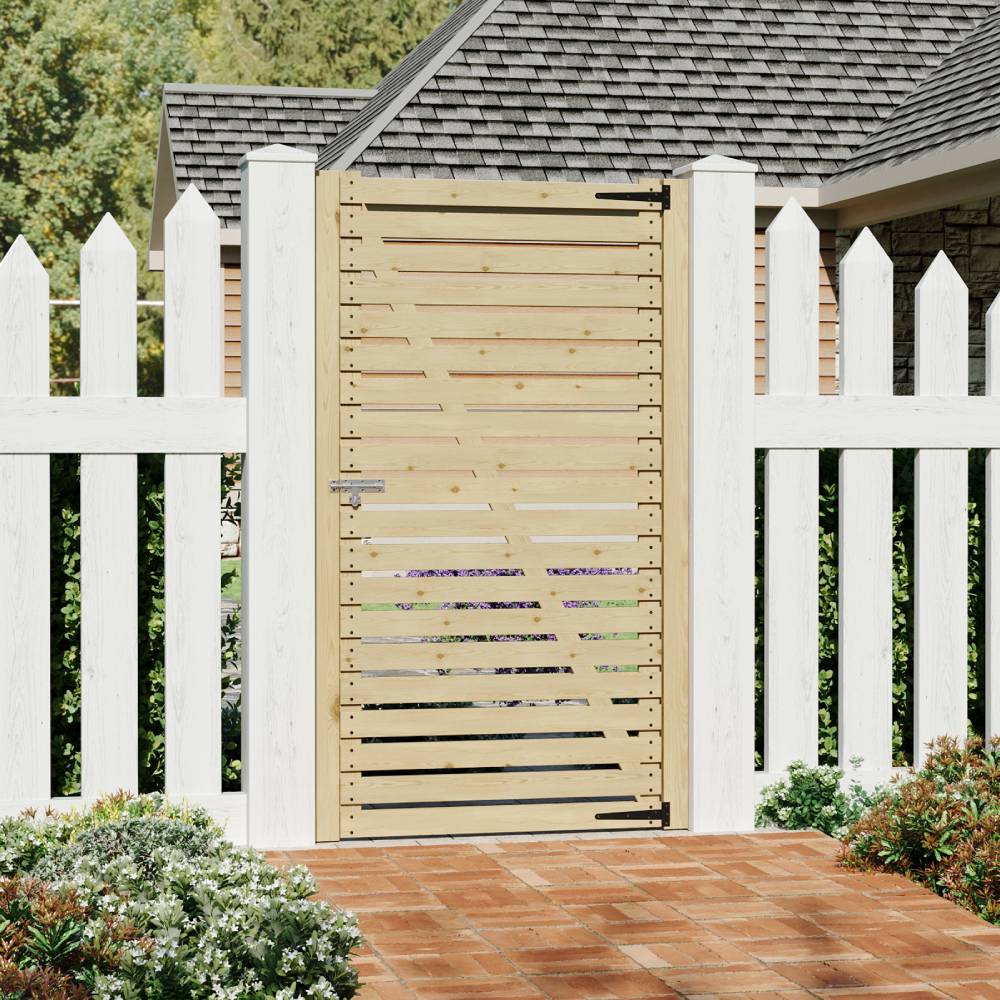 90cm W X 180cm H Solid Wood Slatted Door Panel With Natural Finish, Ventilated Design With Door Latch