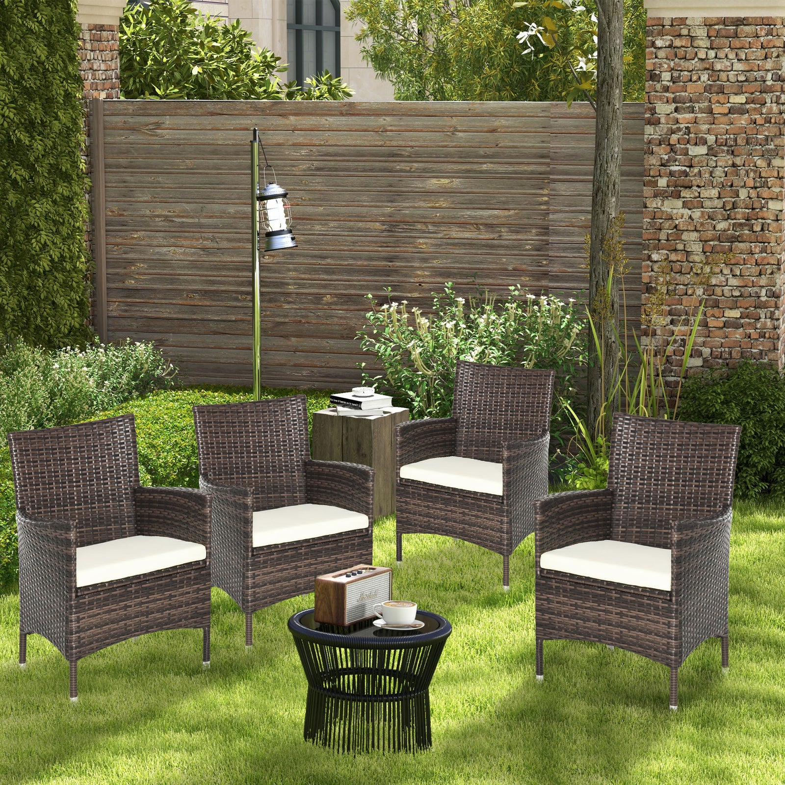 Outdoor Rattan Armchair Wicker Dining Chair Set For Garden | Set-of-4 | Brown