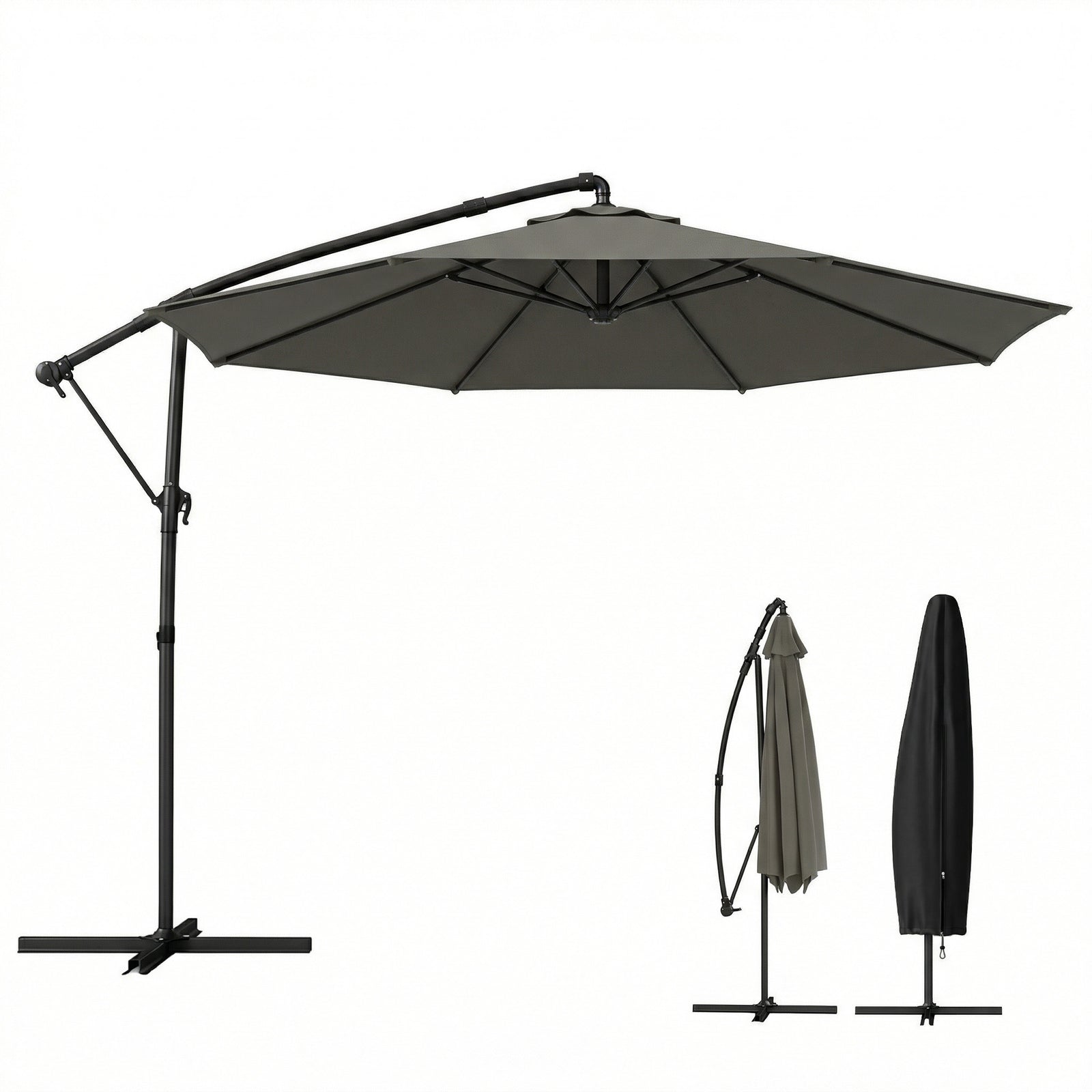 3 M Garden Cantilever Parasol With Cover, Rotation | Grey