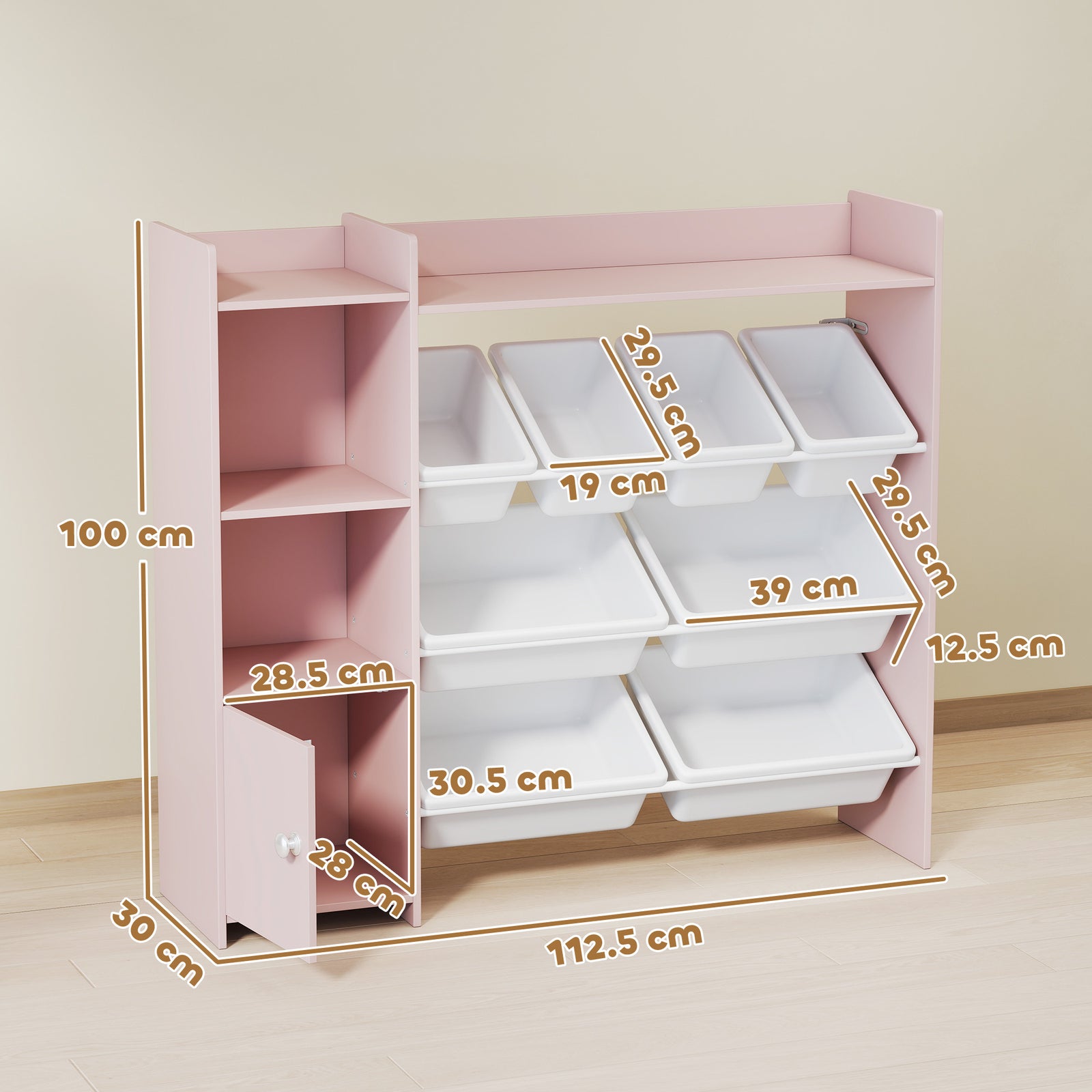 Toy Storage Unit With 8 Removable Bins, Storage Shelves, Cabinet | Pink