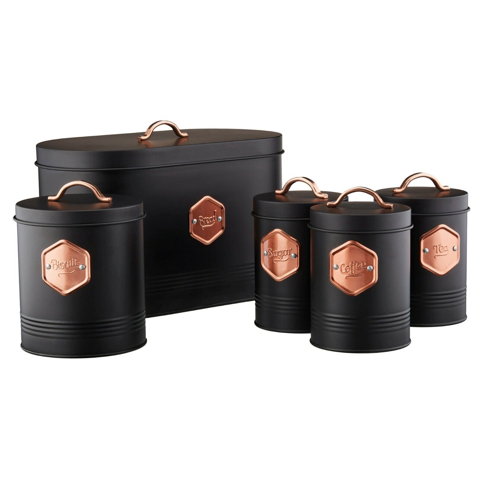 5 Piece Kitchen Storage Set   Black/copper