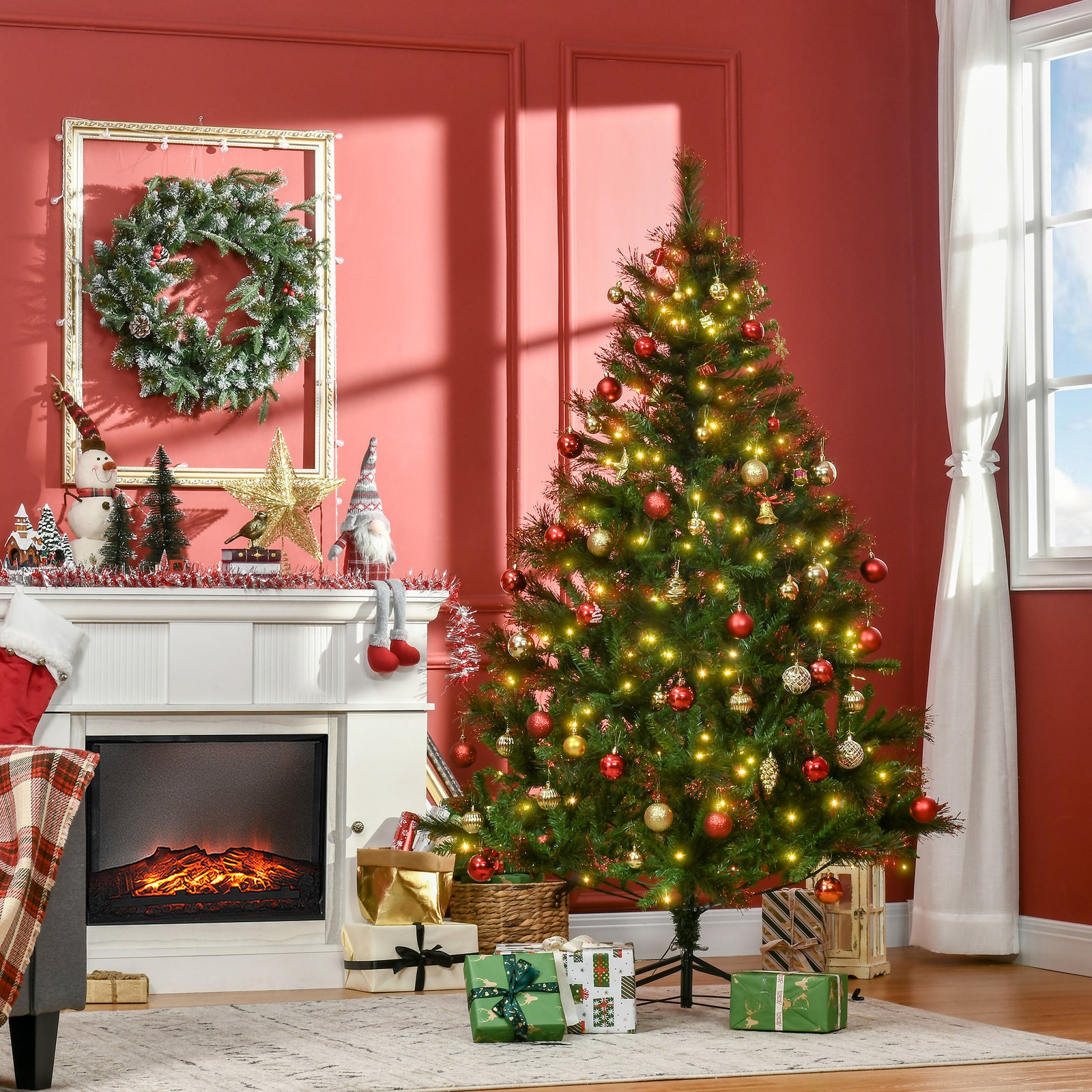 6ft Pre-lit Christmas Tree Artificial Spruce Tree Holiday Décor Stand | 6ft | Green