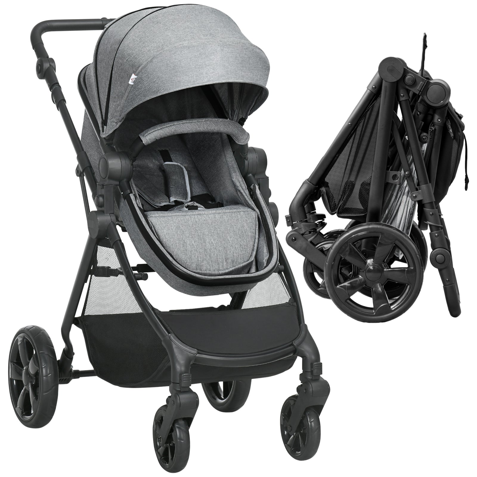 2 In 1 Pushchair Stroller W/ Reversible Seat Single Hand Foldable | Grey