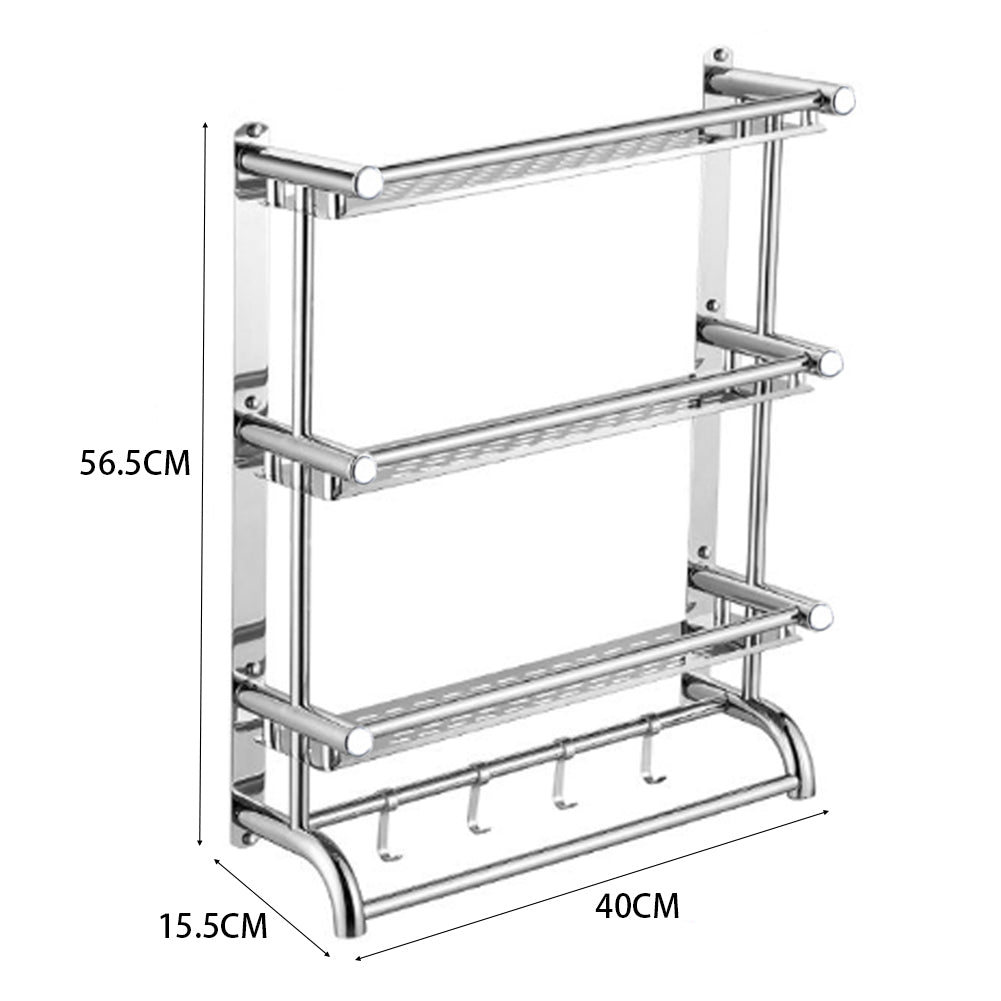3 Tiers Stainless Steel Bathroom Shelf Storage Toilet Shelf Organizer Wall Mounted