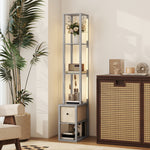 Floor Lamp With Shelves, Led Standing Lamp With Fabric Drawer | Grey