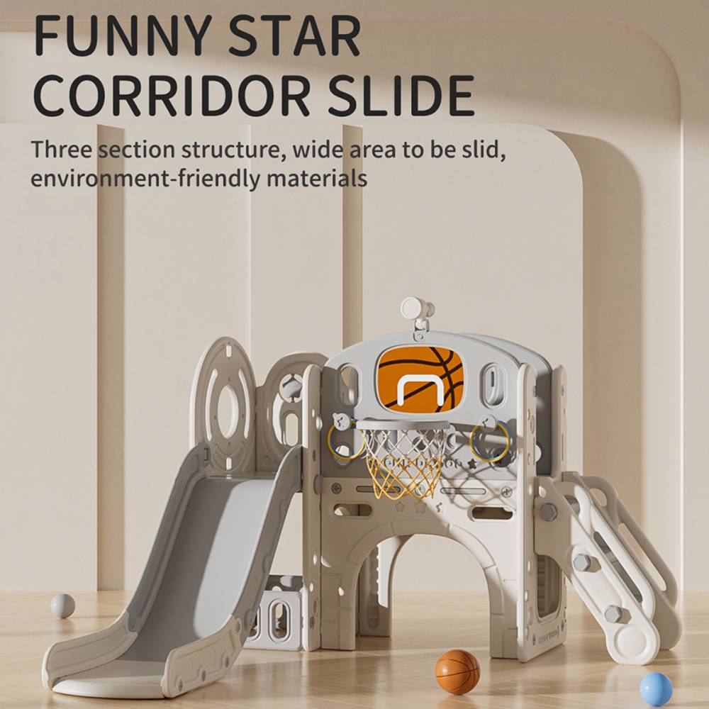 Toddler Slide And Climber Playset With Basketball Hoop And Telescope Fun Outdoor Activity Center For Kids | Grey