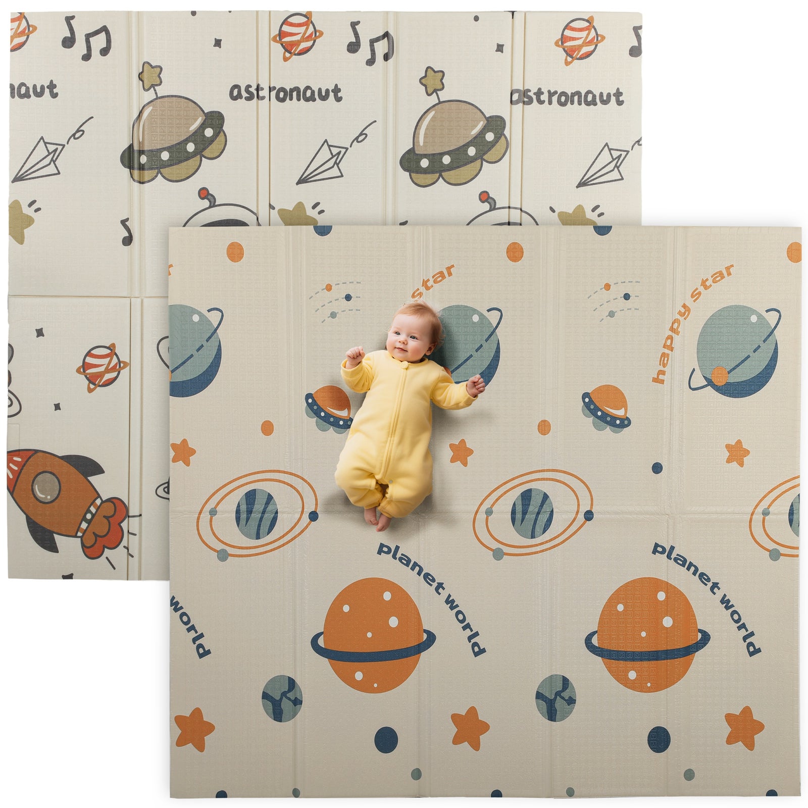 Baby Play Mat, Foldable Activity Playmat, Astronaut & Planet Theme
