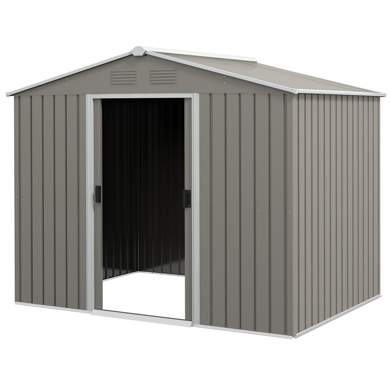 8 X 6ft Garden Storage Shed With Double Sliding Door Outdoor | Light Slate Gray