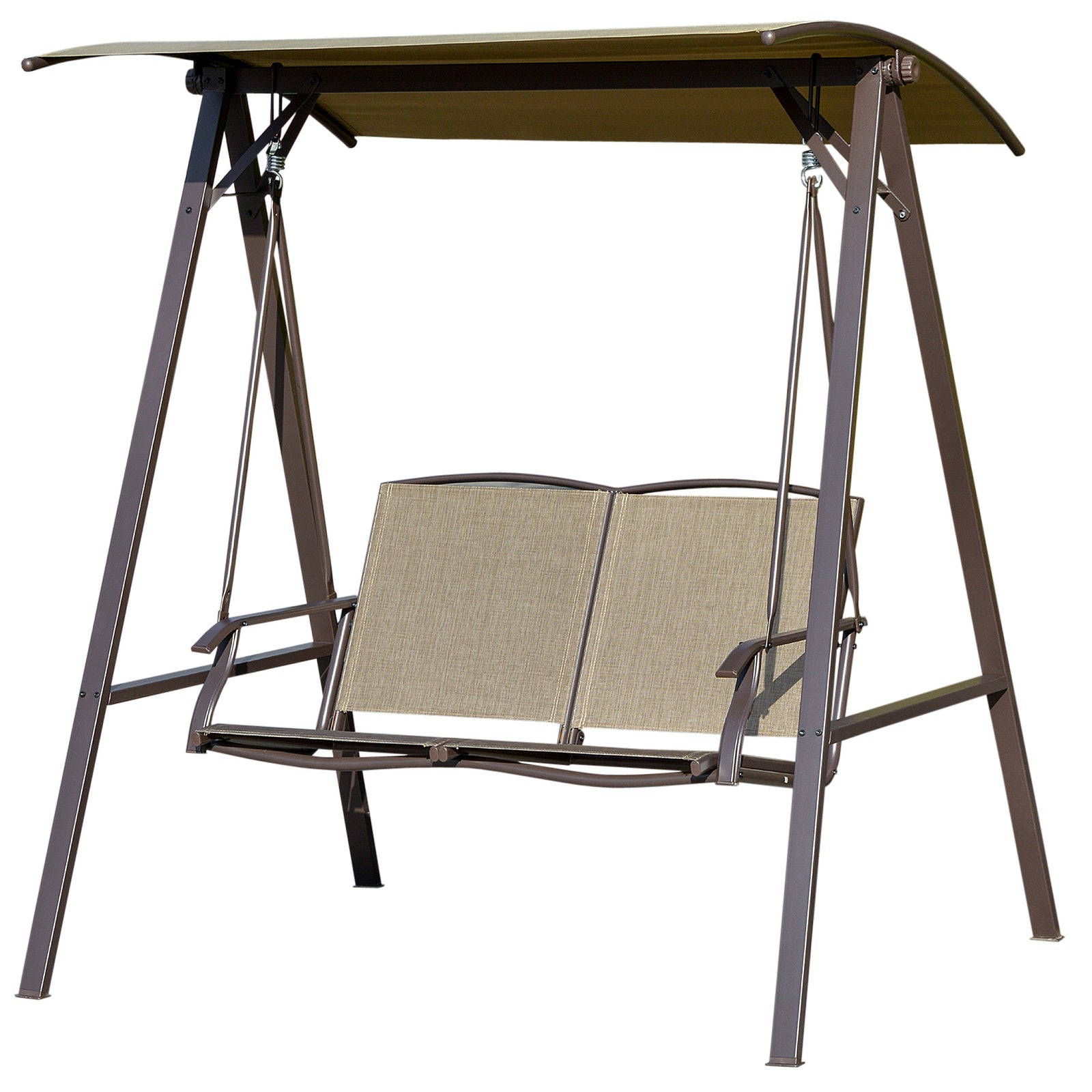 2 Seater Garden Swing Chair Outdoor Canopy Swing W/ Shade | Brown
