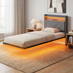 Floating Bed Frame With Rgb Lights, Upholstered Bed | Single | Grey