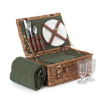 Green Tweed Classic Picnic Wicker Basket | 2 Person | Green