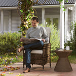 Rattan Recliner Chair, Wicker Armchair With Backrest | Cream
