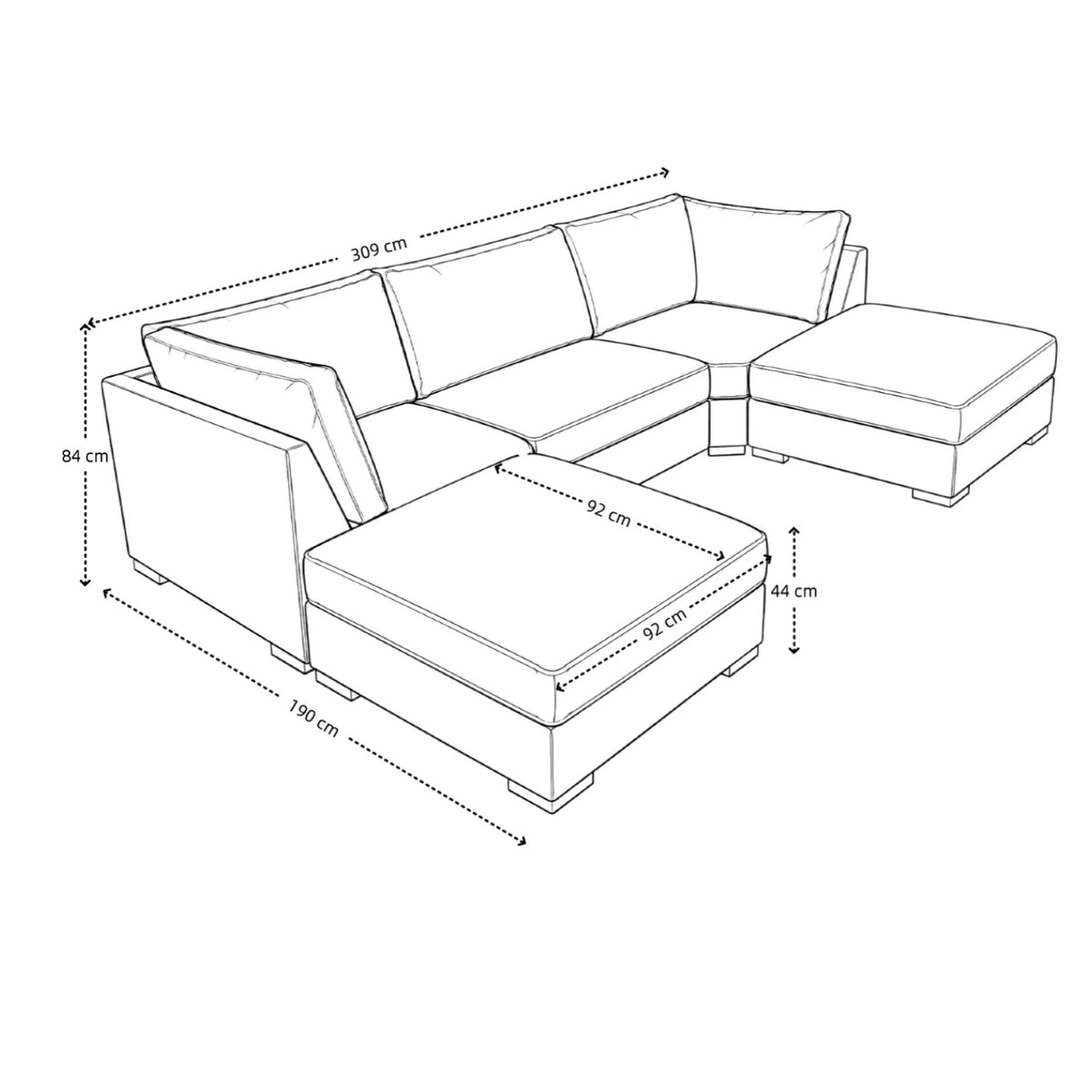 The Wentworth U-shaped Modular Corner Sofa With Deep Seat | 5 Seat | Grey