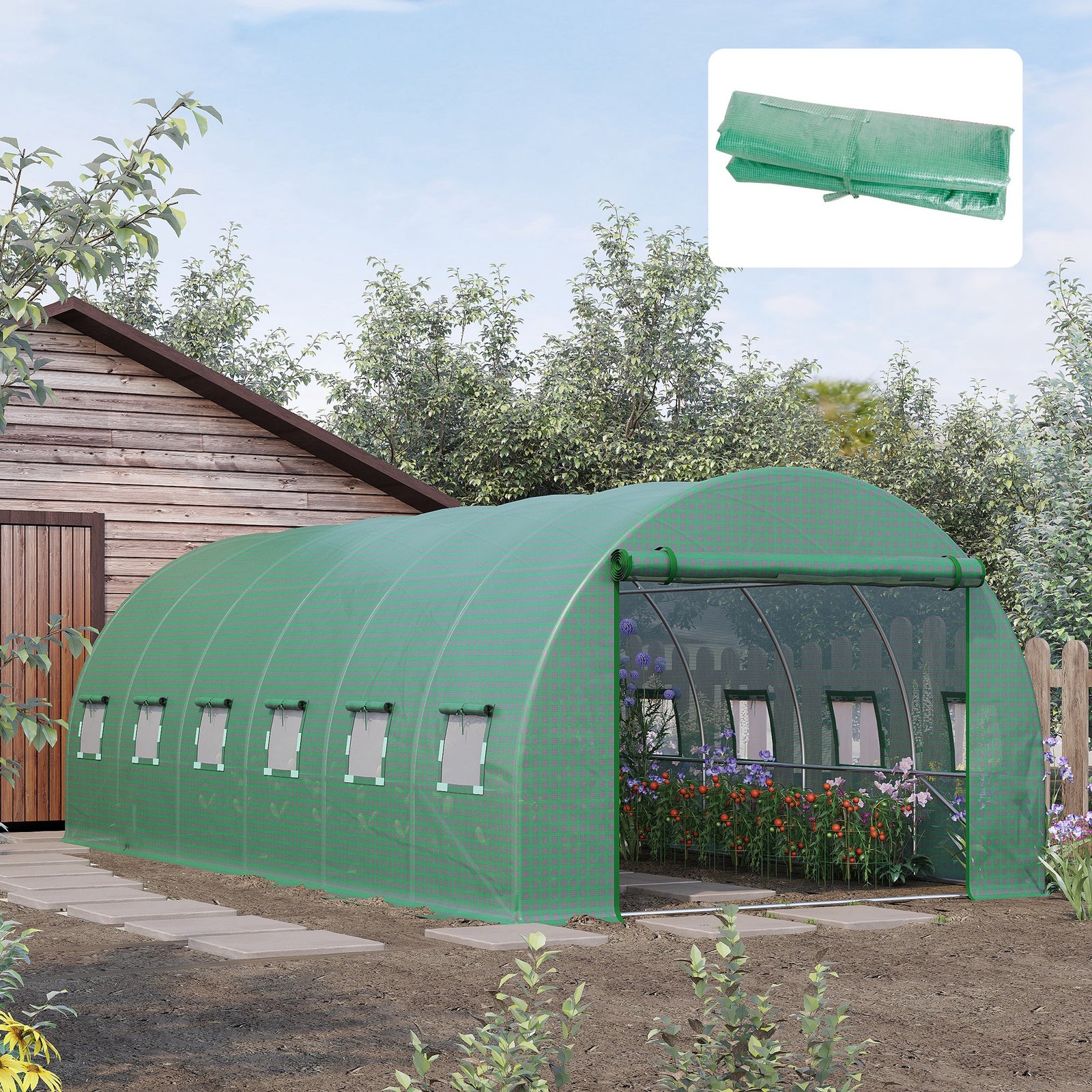 6x3x2m Greenhouse Replacement Cover - Tunnel | Green
