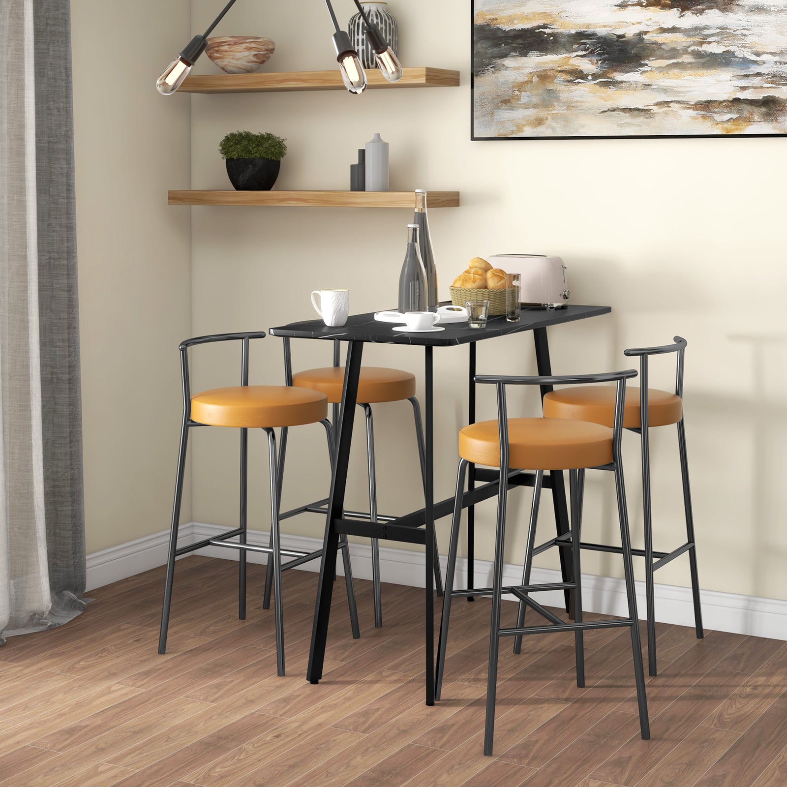 HOMCOM Bar Table With Marble Effect Top, Steel Legs