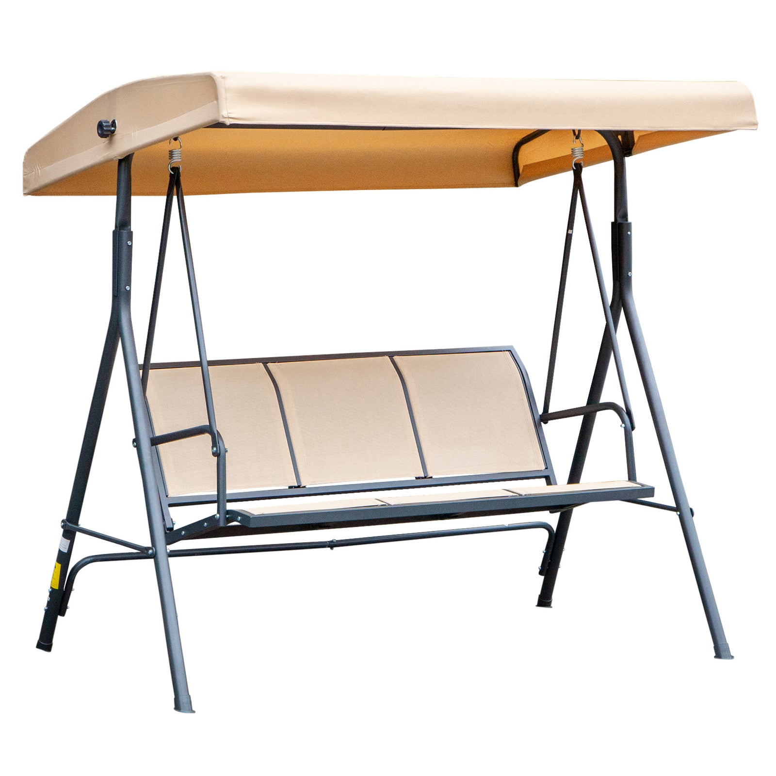 3 Seater Garden Swing Patio Hammock With Canopy For Outdoor | Beige