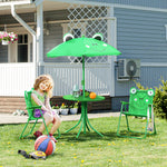 Kids Folding Picnic Table Chair Set Ladybug Pattern Outdoor W/ Parasol | Green