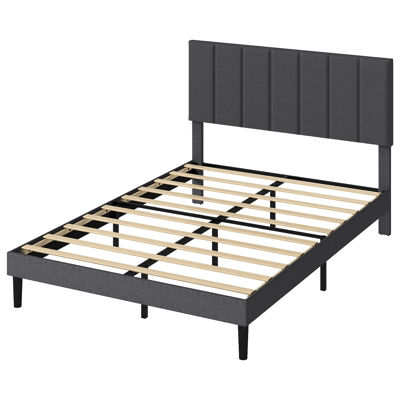 Upholstered Linen Bed Frame With Foam Headboard | Small Double | Dark Grey