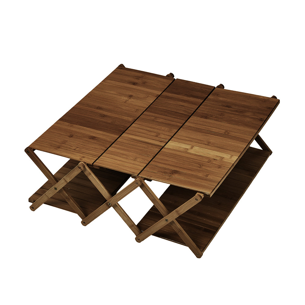 4-tier Portable Bamboo Camping Storage Rack Foldable Outdoor Picnic Organizer Shelf For Camping | Brown