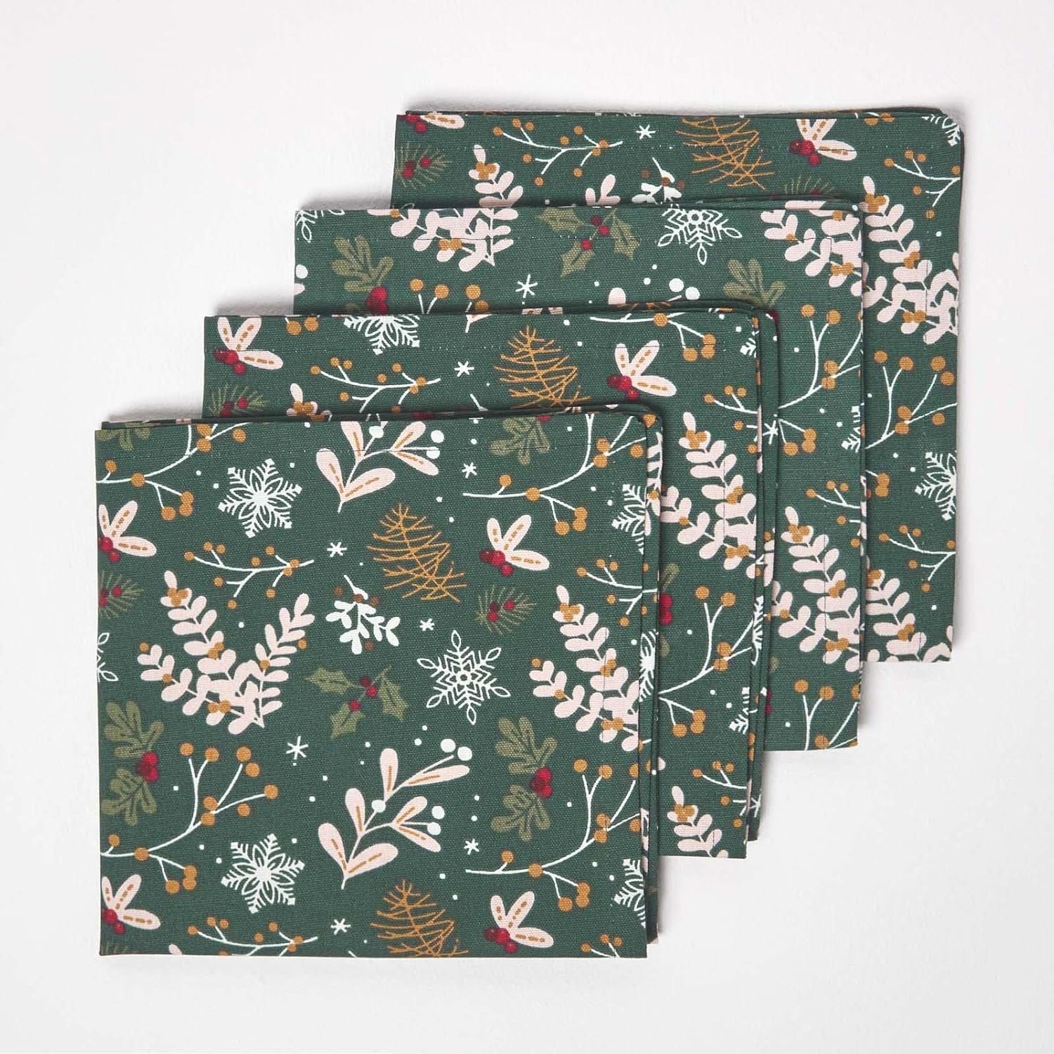 Festive Forest Green Christmas Napkins, Set Of 4