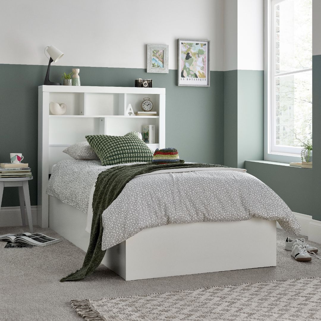 Oscar Wooden Bookcase Ottoman Storage Bed | Single | White