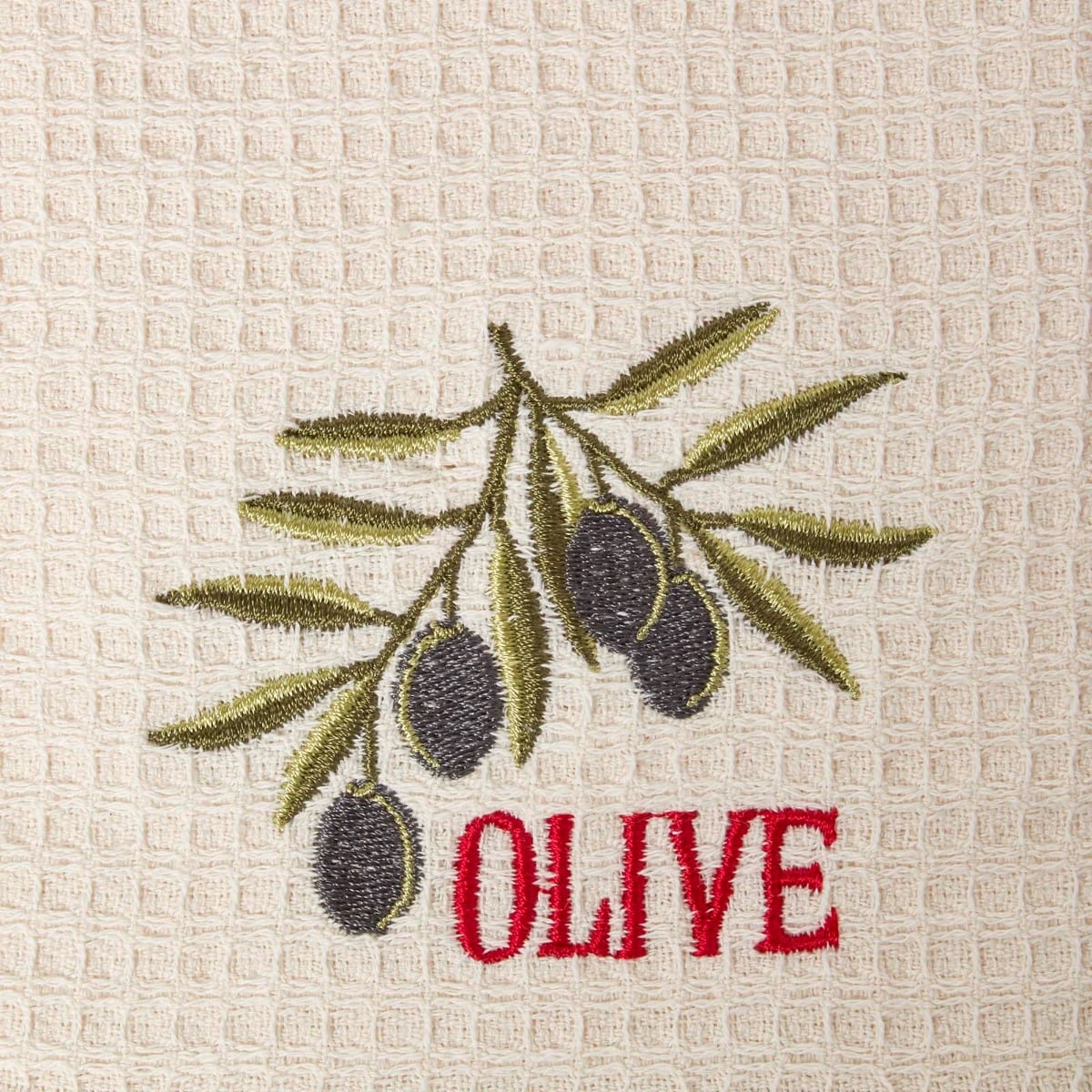HOMESCAPES "olive" Waffle Cotton Tea Towels, Set Of 2
