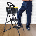 Step Ladder Premium Heavy-duty Steel Folding Step Stool 150kg Capacity | 3 Step | Grey
