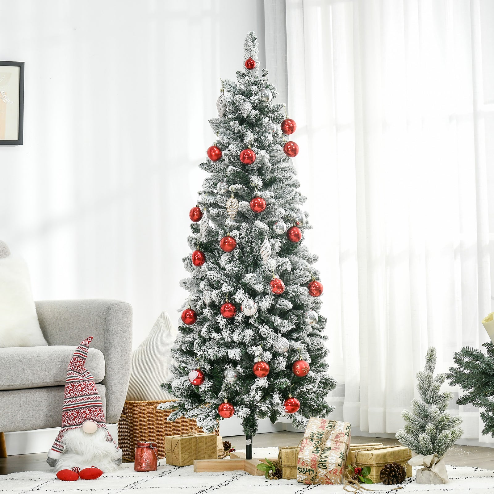 5/6ft Snow Flocked Artificial Christmas Tree Pencil Shape | 5ft | Green