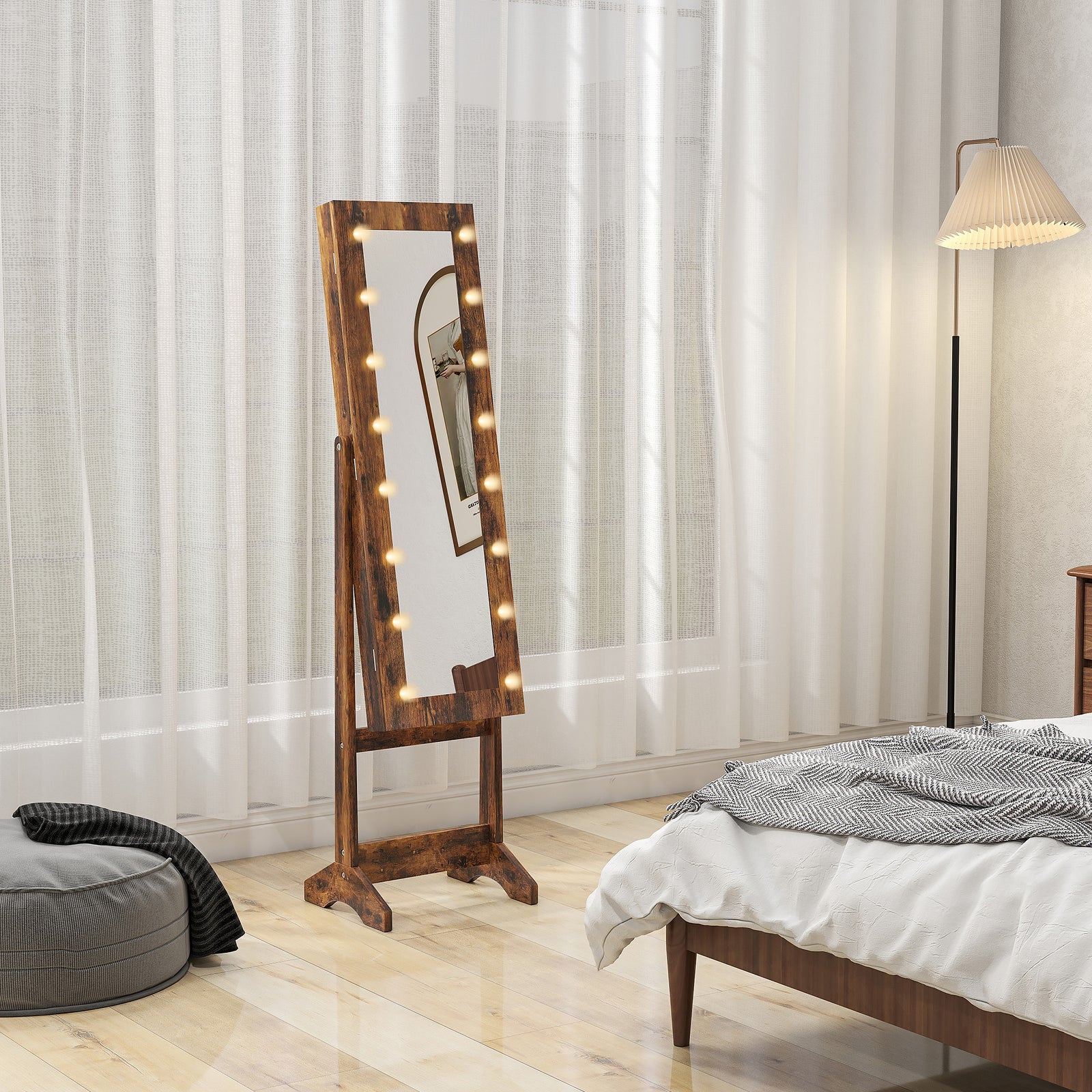 Freestanding Mirror Jewelry Cabinet With Led Lights | Brown