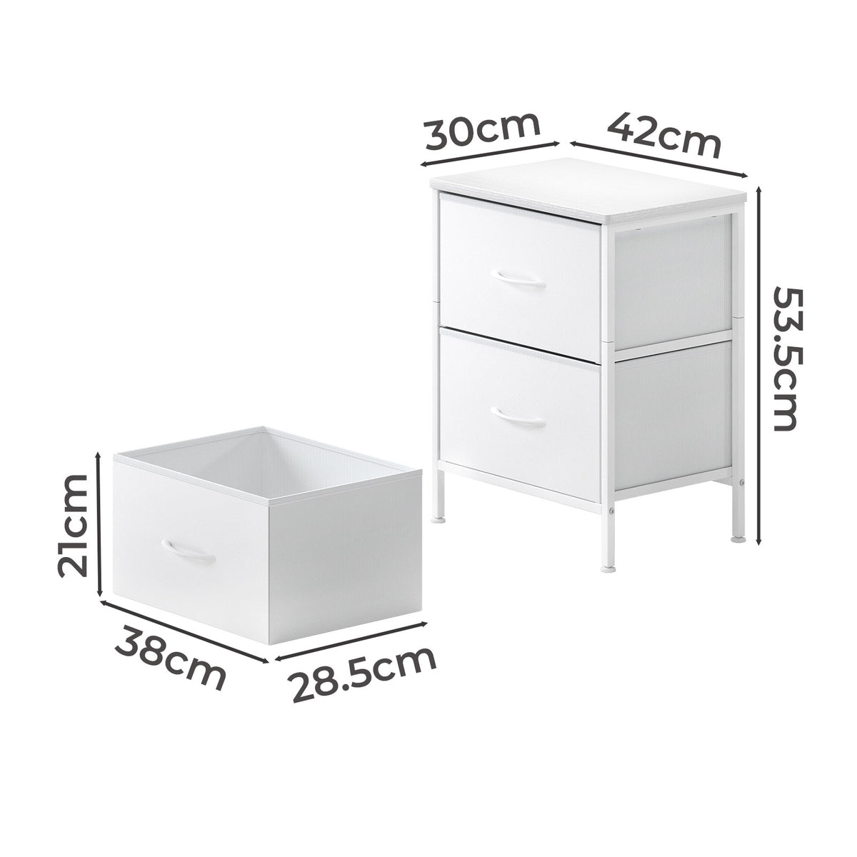 Bedside Table 2 Fabric Drawer Nightstand Shelf Storage Furniture Cabinet | White