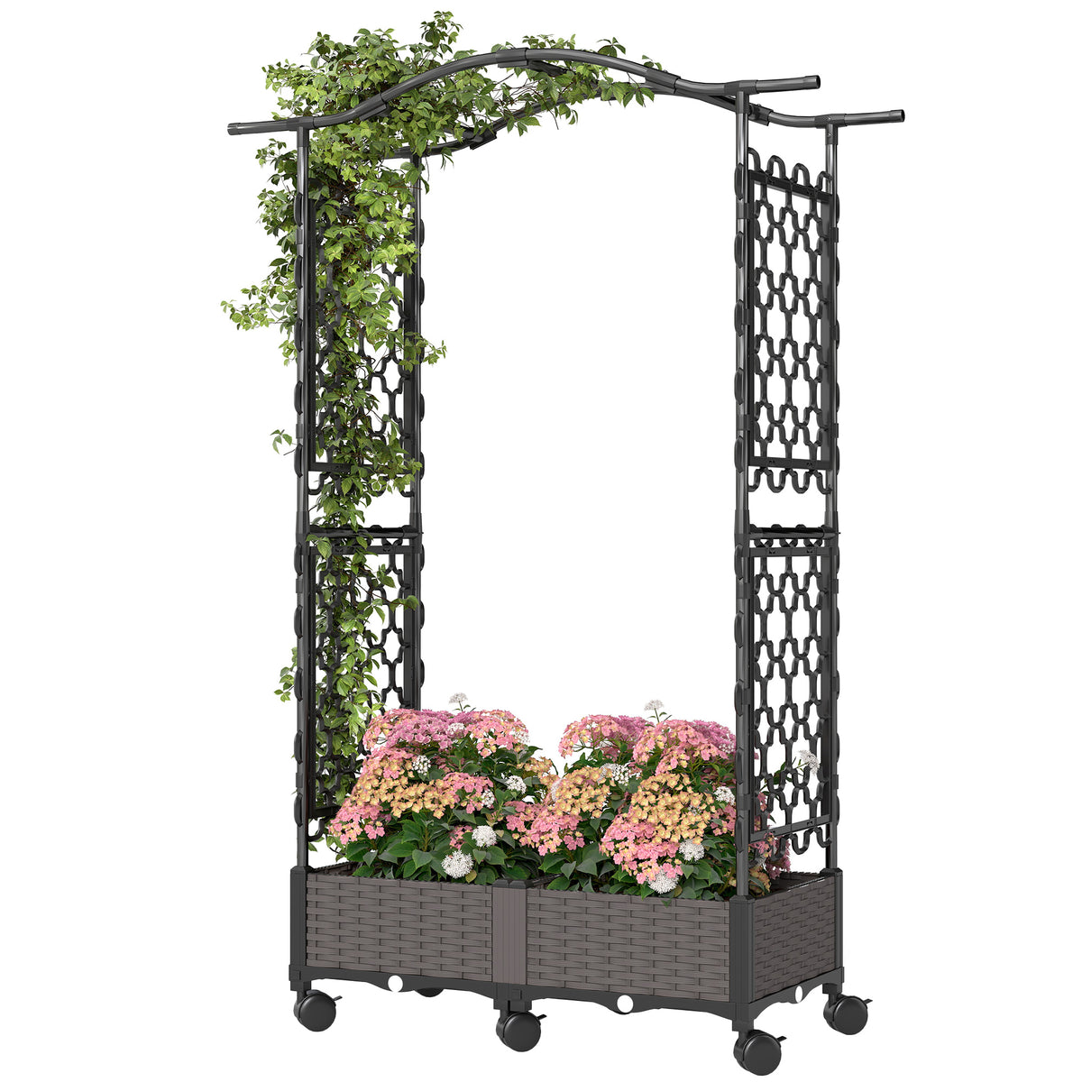 Outsunny Raised Garden Bed With Arch Trellis, Plastic Raised Bed For Garden
